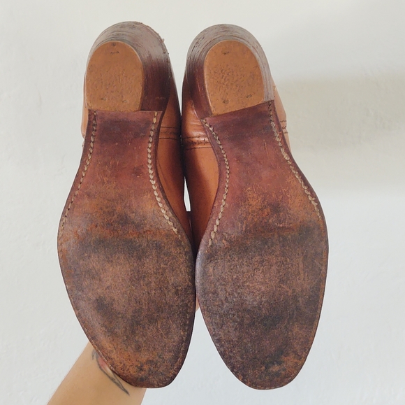 VINTAGE Vegan Leather Caramel Cowgirl Riding Boots - Picture 7 of 9